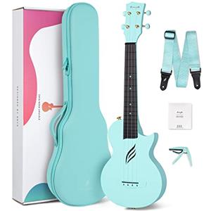 enya Ukulele Concerto Enya Nova U 23 pollici ukelele kit per principianti e Professionale con tutto il corpo in fibra di carbonio,borsa imbottita,tracolla,capotasto,corde di scorta(blu)