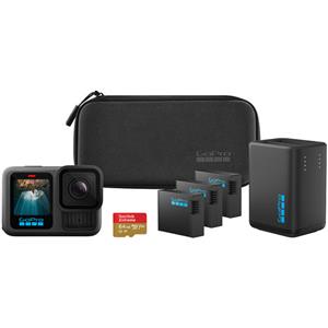 GoPro HERO13 Action cam impermeabile Extended Power Bundle Black Include caricabatteria doppio, 3 batterie Enduro, scheda microSD da 64 GB, supporto