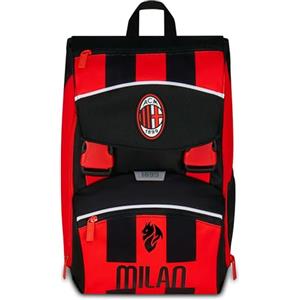 Seven Milan Zaino Doppio Scomparto Estensibile, Rosso e Nero, Squadra Calcio, Maxi Capienza, Schienale Preformato, Bambino, Scuola Elementare