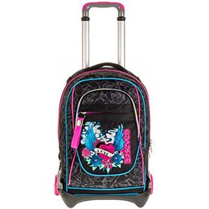 Seven Trolley Jack Zaino Scuola 3 Ruote, Multicolore - Trolley Scomponibile, Carrello Sganciabile, 3 Usi in 1 Uso Zaino con Spallacci a Scomparsa, Bambina Scuola Elementare, nero rosa
