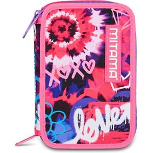 Mitama Astuccio Scuola 3 Scomparti, TRIPLO TYELOVE, Contenuto 47 pz, Completo di Matite, Pennarelli, Portapenne Scuola Elementare Bambina