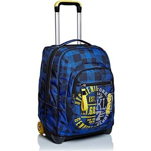 Seven Trolley Scuola, Blu, Check, 2 in 1, Doppio Uso, Zaino Con Carrello Fisso e Crossover System, Viaggio e Tempo Libero, Bambino Ragazzo