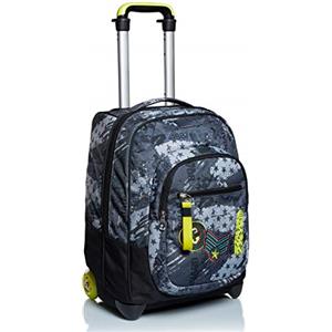 Seven Trolley Scuola, Grigio, Fly Stars, 2 in 1, Doppio Uso, Zaino con Carrello Fisso, Crossover System e Tasca con Organizer, Zaini e Trolley, Viaggio, Bambino Ragazzo