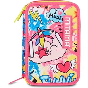 Mitama Astuccio Scuola 3 Scomparti, TRIPLO CATROCK, Contenuto 47 pz, Completo di Matite, Pennarelli, Portapenne Scuola Elementare Bambina