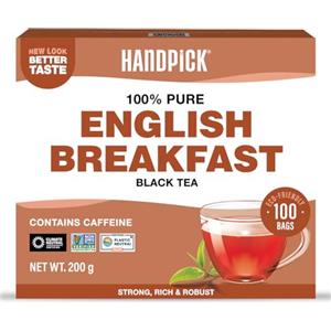 HANDPICK, Bustine di Tè Nero English Breakfast Biologico (100 pezzi) | Non OGM | Tè Nero Forte, Robusto e Ricco di Caffeina | Per Tè English Breakfast e Kombucha