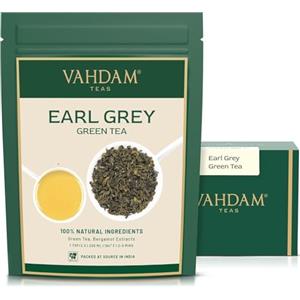 VAHDAM, Earl Grey con Tè Verde agli Agrumi (100g) Tè Verde in Foglie con Puro Olio di Bergamotto, Da Giardini di Alta Quota, Sottovuoto