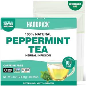 HANDPICK, Tè alla Menta Piperita (25 bustine) Senza glutine, non OGM, Te Menta Verde - Sapore Delicato e Terroso - Qualità Premium in Bustine Di The Rotonde Ecologiche - Direttamente Dalla Fonte