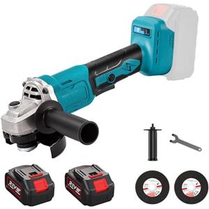 NUMNER Smerigliatrice angolare a batteria 21 V, con 2 batterie da 4 Ah, velocità di funzionamento 13000 giri/min, levigatrice da taglio Flex a batteria 125 mm, 3 velocità, senza brushless, per levigatura