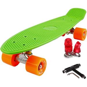 FunTomia Skateboard Retro 57cm Mini Cruiser in plastica e Ruote Skate Board con Stile Anni 70 Strati di Acero (Verde/Arancione - Senza LED + T-Tool)