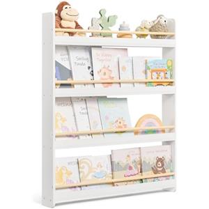SONGMICS Libreria Montessoriana per Bambini, Scaffale per Giocattoli a 4 Ripiani, Libreria da Parete, Mobile per Cameretta Stanza dei Giochi, Bianco e Naturale GKR014W01