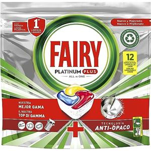 Fairy Platinum Detersivo Pastiglie Lavastoviglie Plus, Brillantante, 12 Capsule Lavastoviglie, Limone, Tecnologia Anti-Opaco Con Azione Brillantante, Contro Il Grasso E Le Incrostazioni Ostinate