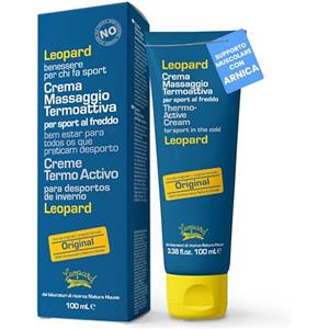 Natura House LEOPARD SPORT Crema Riscaldante Muscoli Sportiva Termoattiva, 100ml, Pre e Post Attività Fisica, Crema Defaticante Gambe Sport, con Olio di Arnica, Oli Essenziali Naturali e Salicilato di Metile
