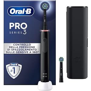 Oral-B Pro 3 3500 Spazzolino Da Denti Elettrico Oscillo-Rotante, Sensore Di Pressione Per Proteggere Gengive Sensibili, Modalità Bianchezza, 2 Spazzole Rotonde Di Ricambio 1 Caricatore, Nero