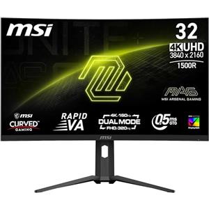 MSI MAG 321CUPDF Monitor Curvo Gaming 32" UHD - Pannello Rapid VA 1500R 3840 x 2160, Modalità Doppia / 0,5ms (GtG, Min.), Adaptive Sync - DP 1.4a, HDMI 2.1 CEC, USB Type-C (DP alternativo con 15W PD)