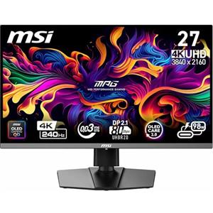 MSI MPG 272URX QD-OLED 27" Monitor Gaming 4K UHD - Pannello Quantum Dot OLED 3840 x 2160, EL Gen3, 240Hz / 0,03ms, 99% DCI-P3, ΔE≤2, DisplayHDR True Black 400, KVM, DP 2.1a, HDMI 2.1, USB Typ-C