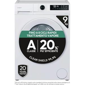 Candy ProWash 300 GD 498-S, Lavatrice Carica Frontale, 9KG Classe A, 1400 giri, 16 Programmi, 8 Cicli Rapidi, Trattamento Vapore, Motore Silent Inverter, Bianco [Classe di efficienza energetica A]