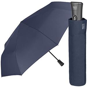PERLETTI Ombrello Uomo Leggero e Pieghevole - Mini Ombrello Portatile Tinta Unita - Resistente Antivento con trattamento TEFLON - Automatico Apri e Chiudi - Diametro 98 cm - Perletti Technology - Blu