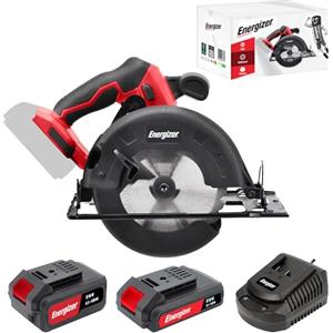 Energizer - Sega Circolare a Batteria 20V (Batterie Incluse) - 4000 Giri/Min - Lama da 165 mm/Taglio fino a 45 mm (33 mm a 45°) - Guida di Scorrimento + Chiave di Cambio + Lama per Legno Inclusa