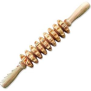 Pqahffowr Rullo per Massaggio Addominale In Legno A 9 Ruote Rullo per Massaggio con Bastoncino Fitness Rullo per Massaggi Muscolo Rilassante Massaggiatore per Agopuntura Anticellulite per il Corpo