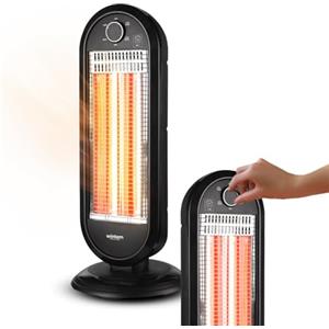 Wintem Stufa Elettrica Alogena a Basso Consumo con Oscillazione Automatica, Doppia Potenza 450-900W e Sistema di Sicurezza Anti-Ribaltamento per un Calore Uniforme e Naturale in Casa e Ufficio