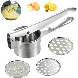 Surplex Schiacciapatate Manuale in Acciaio Inox, Professionale Potato Ricer, Pressa per Purè di Patate Liscie, Marmellata, Verdure E Frutta, con 3 colini sostituibili (Fine Medio Grossolano)
