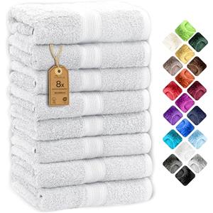 NatureMark Lot de 8 serviettes de toilette en tissu éponge, 100% coton, Blanc, 50 x 100 cm
