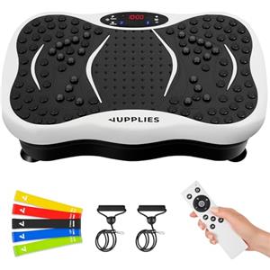 JUPPLIES Pedana Vibrante Dimagrante con 5 Programmi Automatici, 5 Bande Elastiche e Bluetooth - Piastra Vibrante Fitness per Allenamento, Recupero Muscolare e Circolazione Gambe