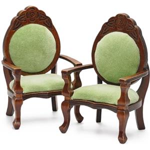 Odoria Casa delle Bambole Sedia Miniatura: 1/12 Scala Poltrona per Ufficio Soggiorno e Salotto Vittoriano Vintage - Mini Poltroncina di Lusso Camera da Letto Mobili Legno Verde 2 Pezzi