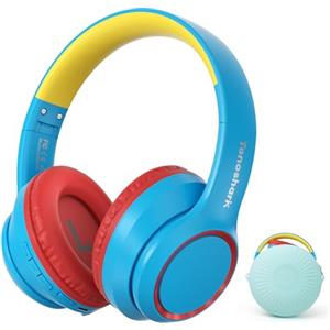 TONOSHARK Cuffie Bluetooth Bambini, Cuffie Antirumore Bambini, 60h Autonomia, Wireless Over-Ear Con Microfono, Pieghevoli, Custodia Inclusa, Per Scuola e Viaggi (blu e rosse)