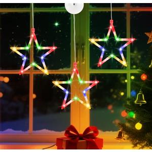 Aourow 3 Luci a LED a Forma di Stella Natalizia, per Finestre,Alimentate a Batteria con Nastro Biadesivo,2 Modalità che Cambiano Eolore per Interni,per Natale,Feste,Matrimoni