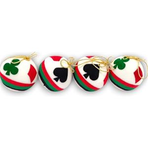 KORAT Set di 4 Palline di Natale 10 cm Decorate con Simboli Carte da Poker Decorazioni Natalizie Originali Rosso Verde Bianco con Fiocco Dorato Addobbi Albero Natale Casinò, Poker, Idea Regalo