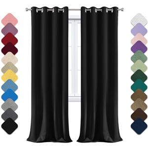 Yoosing Tenda Oscurante da Interno, Tende Oscuranti Per Finestre 1 Pannelli con Anelli, 180x260cm (LXA) Tenda Termica Isolante, Tende Salotto, Tende Coprenti, Tende Fonoassorbenti nero