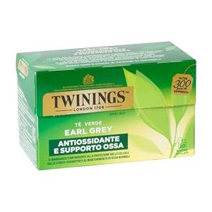 Twinings, Tè Verde Earl Grey Aromatizzato al Profumo di Bergamotto, Gusto Bilanciato e Delicato, Antiossidante e Supporto Ossa, Infusi e Tisane, 1 Confezione da 20 Filtri