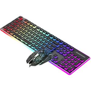 Ujjdwiurgh Tastiera Meccanica Cablata con Mouse Tastiera Silenziosa A LED Tastiera da Gioco Impermeabile per E-Sport e Uso in Ufficio-A