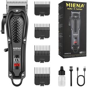 HIENA PRO Tagliacapelli professionale da uomo, tagliacapelli da barbiere senza fili e con filo, per tagliare i capelli, ricaricabile, display a LED, regali per uomini (nero)