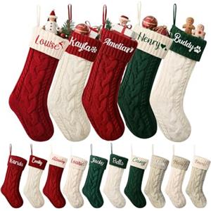 Duosheng & Elegant Calze Befana Personalizzate Maglia Calze Natalizie con Nome da Appendere Camino Rosso Verde Calza di Natale Bianche Decorazioni Natalizie 1 Pezzo