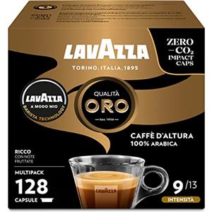 Lavazza, Capsule A Modo Mio Qualità Oro Caffè d'Altura, 128 Capsule Caffè, con Note di Frutta e Fiori, 100% Arabica, Intensità 9, Tostatura Media, Gusto Corposo e Aromatico, 8 Confezioni x 16 Capsule