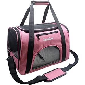 ZaneSun Zaino morbido per il trasporto di gatti e cani di piccola taglia, gattini, cani, cuccioli, approvato dalle compagnie aeree, per il viaggio, traspirante, 5 finestre in rete (rosa)