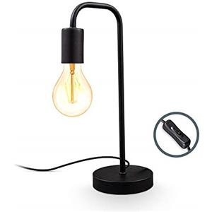 B.K.Licht, Lampada da tavolo retrò, attacco per lampadina E27 non inclusa, interruttore sul cavo, abat-jour da comodino in metallo nero opaco, lampada da lettura vintage industriale