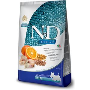 Farmina N&D Ocean Crocchette Mini per Cani Adulti con Merluzzo, Farro, Avena e Arancia - 2,5 kg