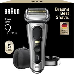 Braun Series 9 PRO +, Rasoio Elettrico Barba, Regolabarba Uomo, Rifinitore di precisione, Custodia da Viaggio in tessuto, Batteria Litio Ion, 100% Impermeabile Idea Regalo, 9517s Argento