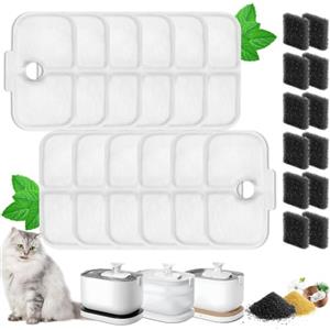 Dhohoo Filtri Fontanella per Gatti Filtro Fontanella per Gatti 12 Pezzi Filtri di Ricambio per Gatti Dockstream PLWF005, PLWF115, PLWF105, 12 Pezzi di Filtro a Carbone e 12 Pezzi di Spugna in Schiuma