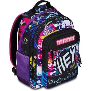 Mitama Zaino Triplo Scomparto Hey Dye con Tasca frontale, Rosa e Nero, Scuola Elementare e Tempo Libero, Bambina Ragazza