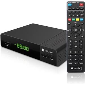 Techly 360998 Decoder Ricevitore Digitale Terrestre DVB-T/T2 H.265 HEVC 10bit con Display e Telecomando Universale 2 in 1 Nero