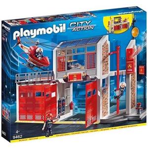 PLAYMOBIL City Action 9462 - Grande Centrale dei Vigili del Fuoco con Elicottero, 3 Personaggi e Effetti Sonori, Dai 5 Anni