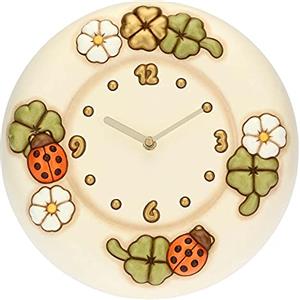 THUN - Orologio Da Parete Con Fiori, Coccinelle e Quadrifogli Portafortuna - Living, Arredare la casa - Idea Regalo - Linea Country - Ceramica, Meccanismo In Plastica - Ø 26 cm; profondità 4,5 cm