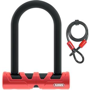 ABUS Ultimate 420 U-lock + supporto USH + cavo di sicurezza Cobra 10/120 - Set di lucchetti per biciclette - Livello di sicurezza 12 - Nero/Rosso