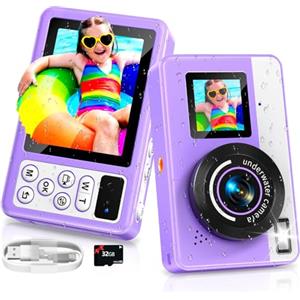 Maxmango D70 Macchina Fotografica Subacquea 4K - Doppio Schermo per Selfie, Digitale Impermeabile 10FT - Autofocus, Zoom 18X - Ideale per Immersioni, Snorkeling e Nuoto - Include Scheda da 32 GB