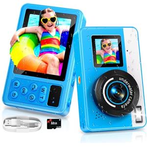 Maxmango D70 Macchina Fotografica Subacquea 4K - Doppio Schermo per Selfie, Digitale Impermeabile 10FT - Autofocus, Zoom 18X - Ideale per Immersioni, Snorkeling e Nuoto - Include Scheda da 32 GB