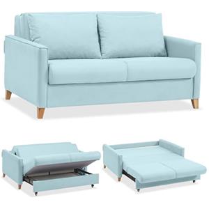 EVERGREENWEB MATERASSI & BEDS EVERGREENWEB - Divano Letto 2 Posti Matrimoniale L165xP110xA90 con Box Contenitore, Struttura Pieghevole Imbottita Tessuto Azzurro, Schienale a Doppio Cuscino, Sofà con Chaise Longue Estraibile CALION